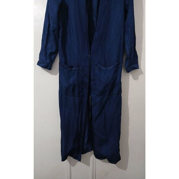 Blk dnm womens small long TENCEL duster INDIGO BLUE denim cardigan - Picture 2 of 7